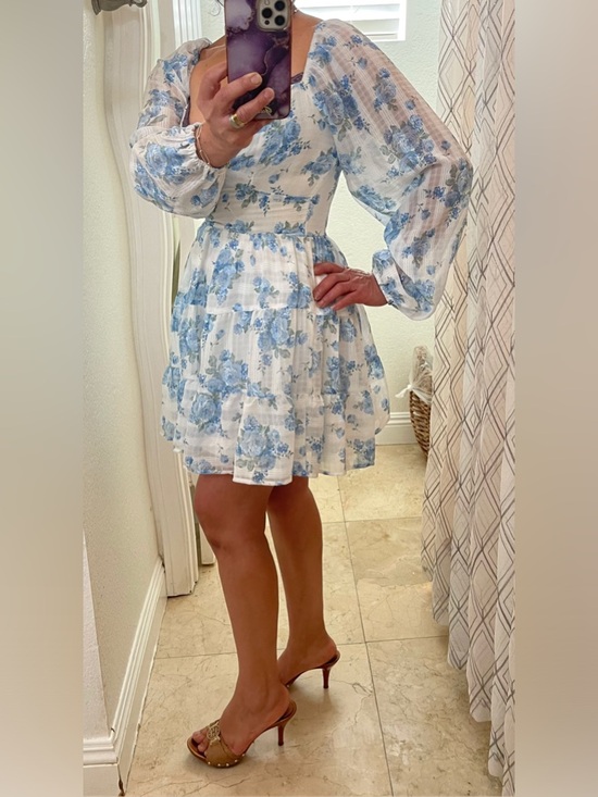 Altar'd State Dresses & Skirts - NWOT Altar'd State White Mini Dress with Blue Floral Print